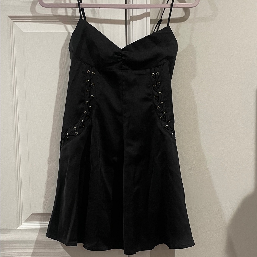 Urban Outfitters Black Satin-like Lace-Up Mini Dress- Excellent condition!